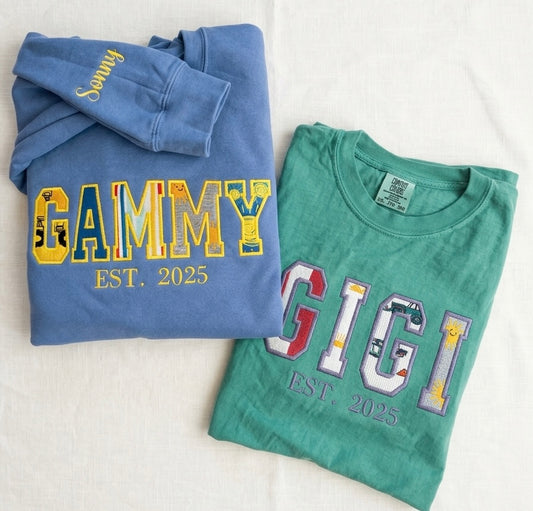 Custom Text Sweatshirt with Baby Clothes - Personalized Applique Keepsake Crewneck
