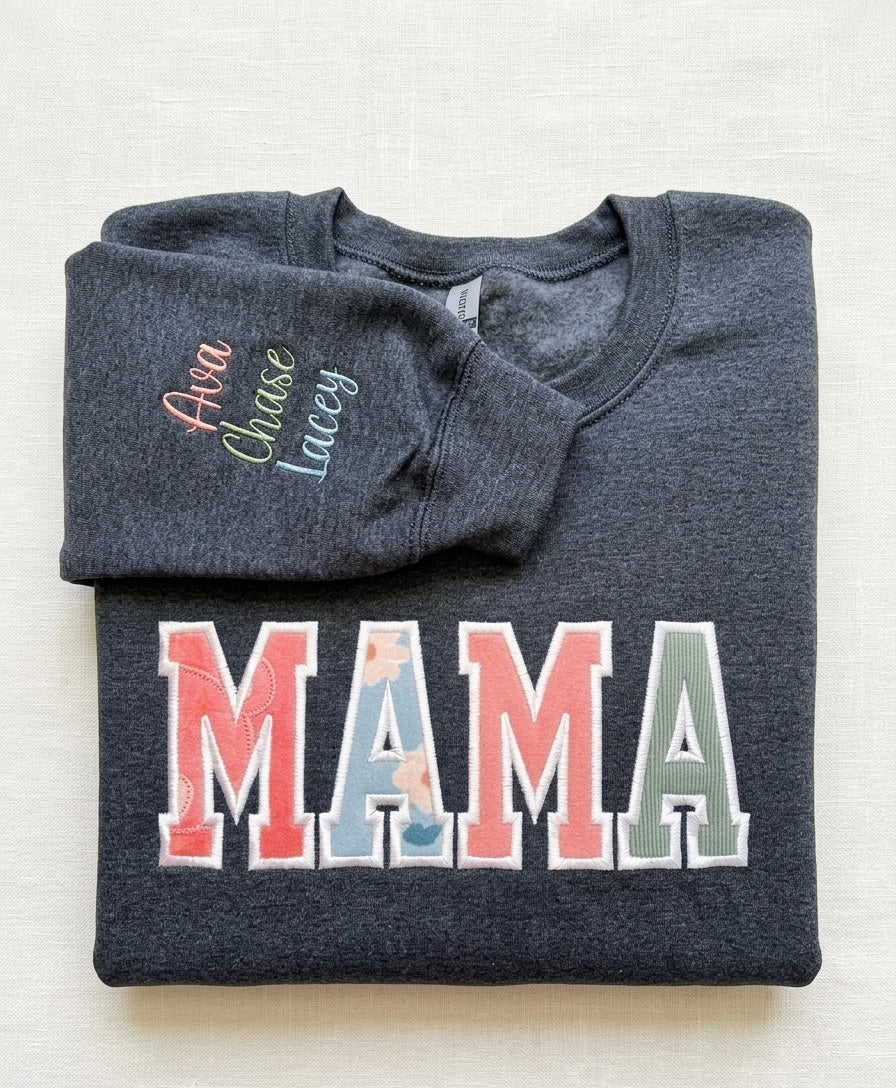 Mama Sweatshirt with Baby Clothes - Personalized Applique Keepsake Crewneck