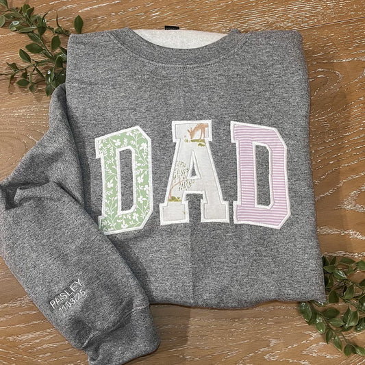 Custom Dad Sweatshirt with Baby Clothes - Personalized Applique Keepsake Crewneck