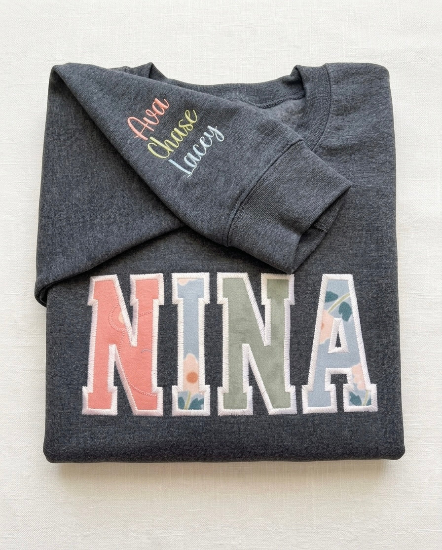 Custom Text Sweatshirt with Baby Clothes - Personalized Applique Keepsake Crewneck