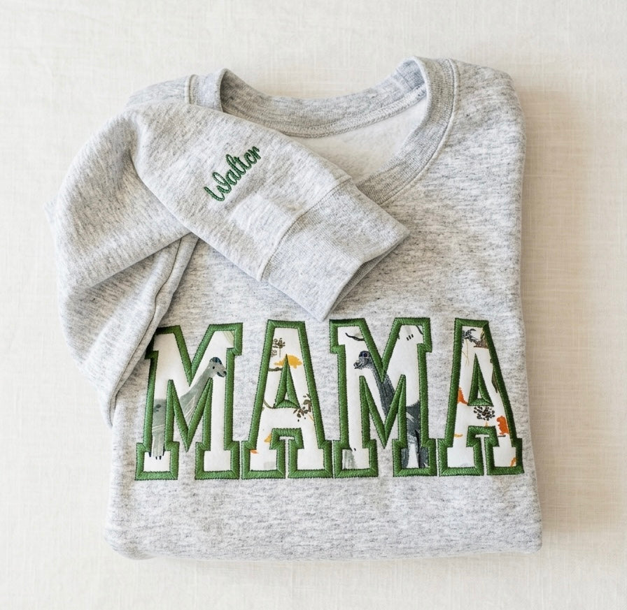 Mama Sweatshirt with Baby Clothes - Personalized Applique Keepsake Crewneck
