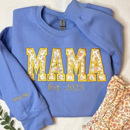 Mama Sweatshirt with Baby Clothes - Personalized Applique Keepsake Crewneck