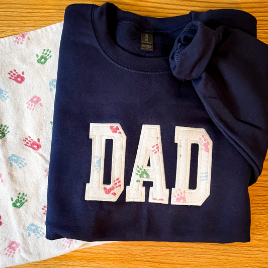 Custom Dad Sweatshirt with Baby Clothes - Personalized Applique Keepsake Crewneck