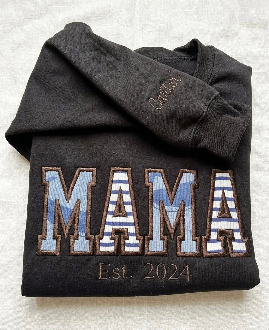 Mama Sweatshirt with Baby Clothes - Personalized Applique Keepsake Crewneck