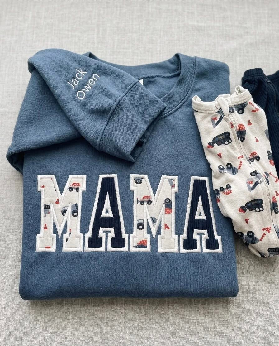 Mama Sweatshirt with Baby Clothes - Personalized Applique Keepsake Crewneck