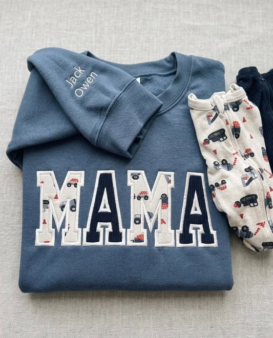 Mama Sweatshirt with Baby Clothes - Personalized Applique Keepsake Crewneck