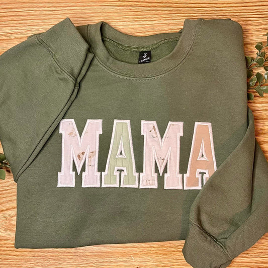 Custom Mama Sweatshirt with Baby Clothes - Personalized Applique Keepsake Crewneck